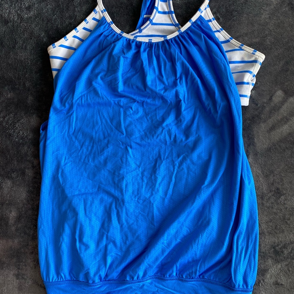 Lululemon No Limits Blue and White Striped Tank Top Size 10